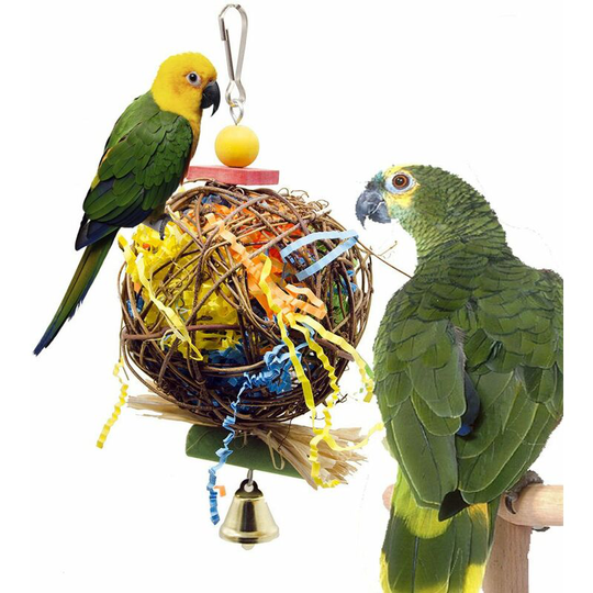 Perle Rare - Bird Parrot Toy, Bird Chew Toy, Natural Rattan Ball with Paper Strips and Metal Bell, Bird Parrot Toys Swing for Birds, Budgies, Perched