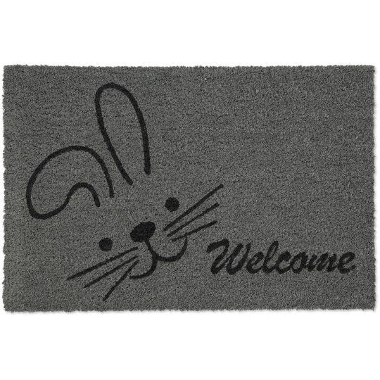 Welcome Rabbit Doormat Coir Rubber, 40 x 60 cm, Door Mat Inside & Outside, Non-Slip, Grey/Black - Relaxdays