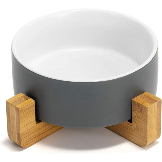 Ceramic Dog Bowl Large Raised Dog and Cat Bowl with Bamboo Stand