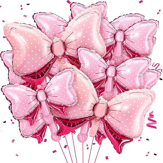 Briday - 10 Pieces Bow Balloon Bowtie Pink Balloon Mouse Party Decoration Foil Pink Balloon Jumbo Bow Balloon for Wedding Bridal Shower Gender Reveal