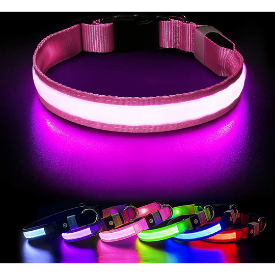 Usb Rechargeable Dog Light Up Collar 7 Color Waterproof Safety Light Up Dog Collar with Adjustable for Small/Medium/Large Dogs - Pink - m