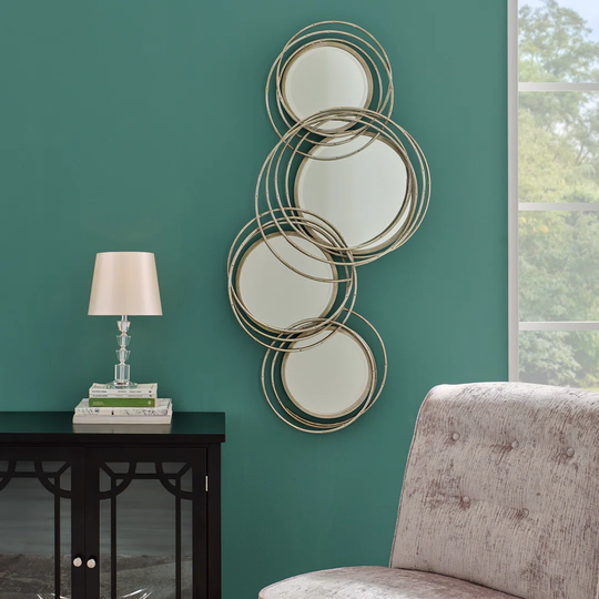 Aris Round Metal Framed Wall Mounted Mirror in Gold