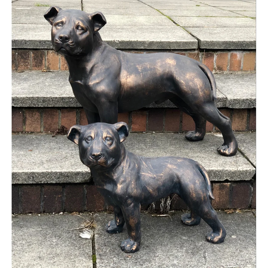 2 Piece Lasone Effect Staffordshire Bull Terrier Mother and Puppy Dog Garden Ornament Set