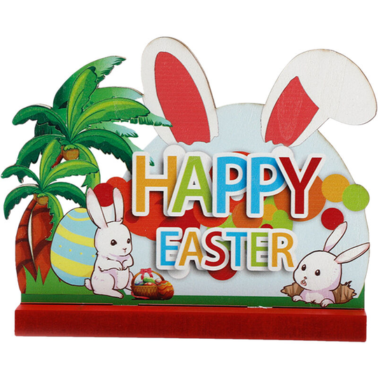 Asupermall - Easter Wooden Desk Ornaments Easter Rabbit Themed Decoration Easter Decorative Centerpiece Tabletop Ornaments for Easter Party Home Wood