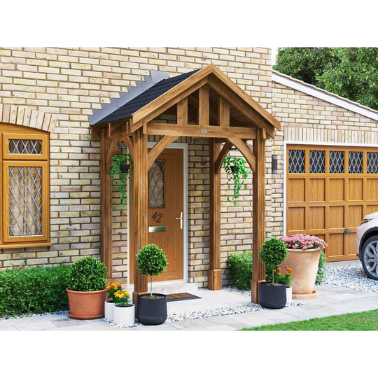 Dunster House Ltd. - Wooden Porch Canopy Kit 2m x 1.5m Pressure Treated Door Shelter - Thunderdam Full Height 4 Post