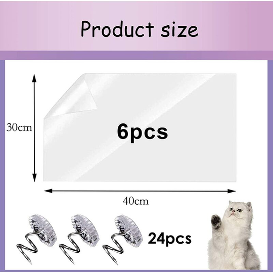 Cat Scratch Protector, 6 pcs Self-adhesive Cat Scratch Protectors, Cat Furniture Protector with 24 Screws, Furniture Protector for Sofa, Carpet,