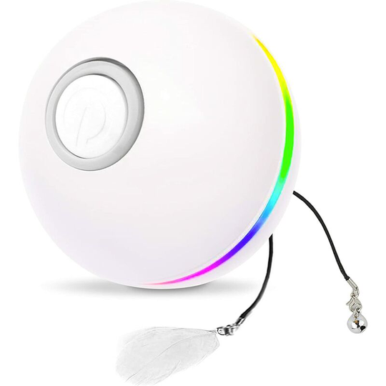 Cat Toy, Cat Ball 3 Modes led Light Feather Cat Toy usb Rechargeable Rotating Ball Ring Bell Automatic Rolling Toy