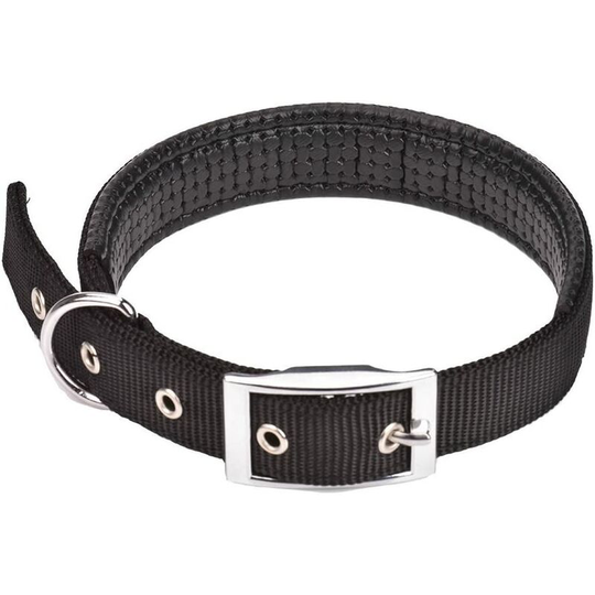 Dog Collar, Comfortable Dog Collar Adjustable Dog Collar with Easy Buckle Strong Nylon Lining (l (Neck 50-60cm) Black