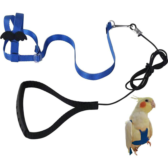 Adjustable Parrot Harness Pet Leash Anti-Bite Rope Elastic Strap for Birds Parrots Cockatoos Macaws(Blue,S)