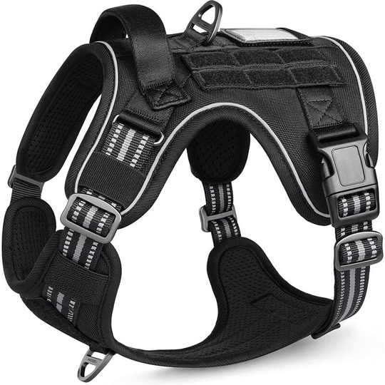 Perle Rare - Pull Resistant Dog Harness, Adjustable Reflective Tactical Dog Harness with Handles and Buckles, Durable Vest, Black, m