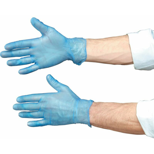 Disposable Gloves, Blue, Vinyl, Powdered, Smooth, Size m, Pack of 100 - Blue - Tuffsafe