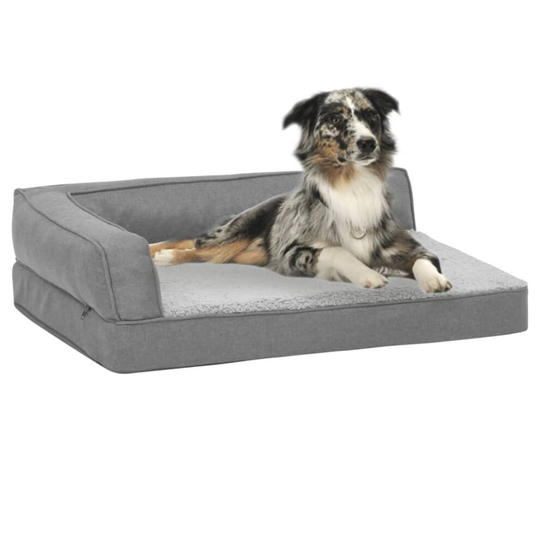vidaXL Ergonomic Dog Bed Mattress Linen Look Fleece Grey Dog Pet Sofa Basket