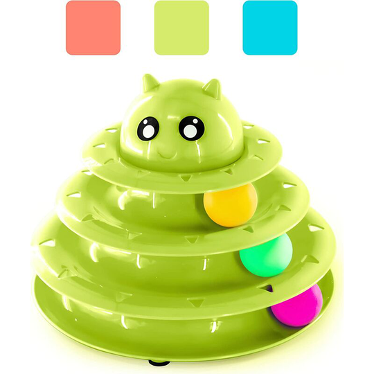 Rolling Cat Toy with 3 Colorful Balls and 3 Levels of Interactive Fun, Educational Toy for Exercise and Stimulation (Green)