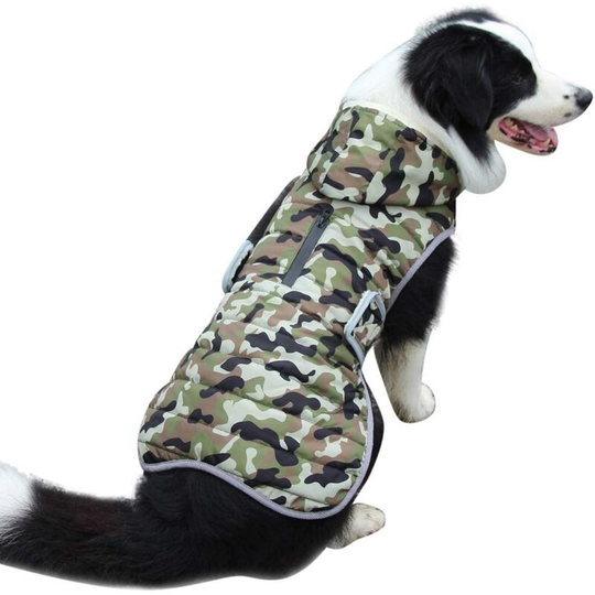 Fleece Hoodie for Big Dogs - Hot Jacket for Cold Winter - Waterproof - With Hood - Green - Size (m