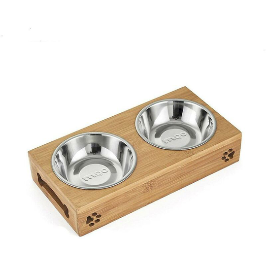 Popular Home Pet Stainless Steel/ceramic Feeding And Drinking Bowls Combination With Bamboo Frame For Dog Cat Puppy