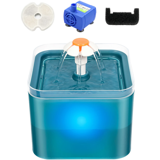 2L Cat Water Fountain 3 Water Modes Pet Fountain with LED Night Quiet Pump Pet Drinking Fountain Pet Slow Water Feeders with 2 Cotton Filter for Cats