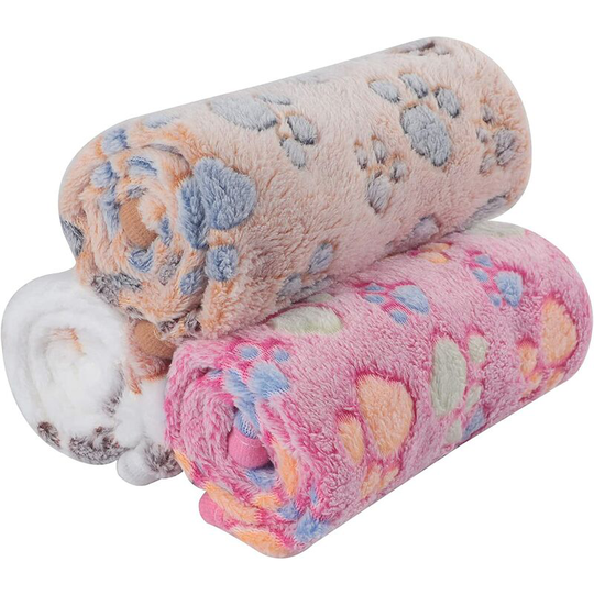 Soft Warm Animal Fleece Blanket Bed Mat Blanket Cushion Dog Puppy Animal 3 Pieces Pet Product(Pink+Beige+Coffee,76X52)