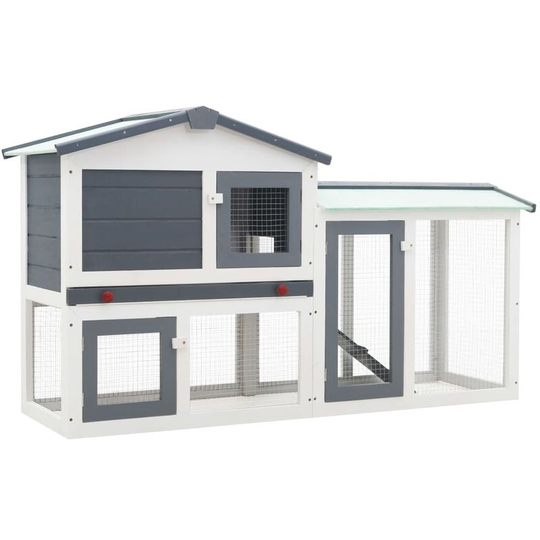 Topdeal - Outdoor Large Rabbit Hutch Grey and White 145x45x85 cm Wood FF170840_UK