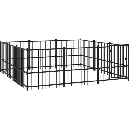 Outdoor Dog Kennel Steel 8.47 m² Vidaxl Black