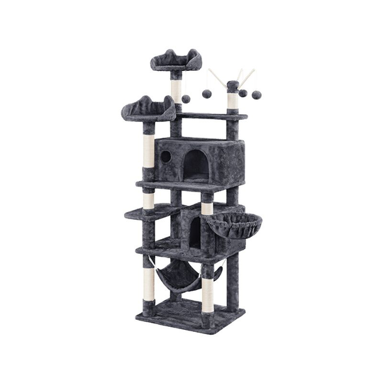 67'H Cat Tree, Large Cat Tower, Multi-Level Cat Play House, Dark Gray - dark gray - Yaheetech