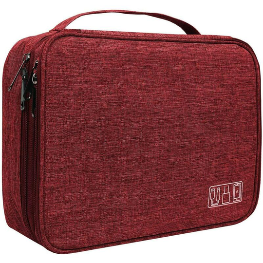 Electronics Organizer, Waterproof Travel Cable Storage Bag for Charging Cable (Red)