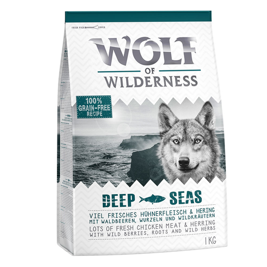 3 x 1kg Wolf of Wilderness Dry Dog Food - 2 + 1 Free!* - Adult "Deep Seas" Herring (3 x 1kg)