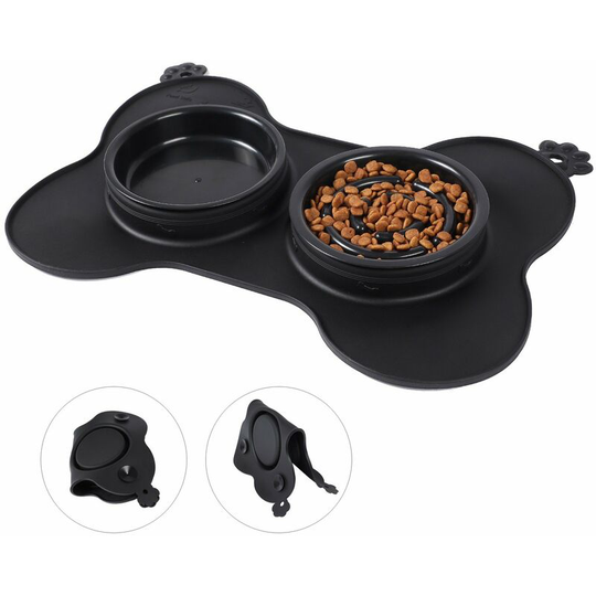 Perle Rare - 3 in 1 Anti Glutton Dog Cat Bowl, Slow Feeding Bowl with Non-Slip Base, Promotes Healthy Eating, for Small (Black/Bowl)