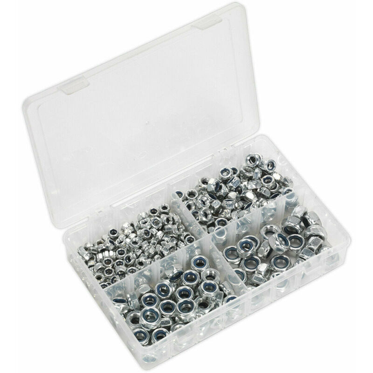 Loops - 300 Pc Nylon Locknut Assortment - M6 to M12 - Partitioned Storage Box - din 985