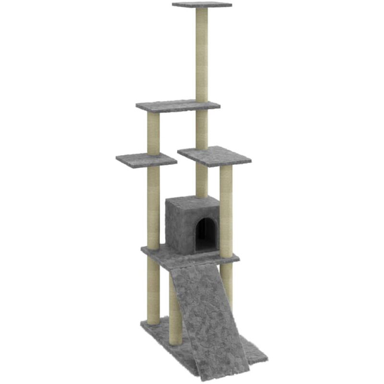 Cat Tree with Sisal Scratching Posts Light Grey 155 cm vidaXL - Grey