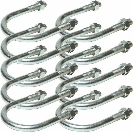 Loops - 10 Pack 3' 80 90mm u Bolts Zinc Plated Steel Nuts Pole Grip Bracket Clamp