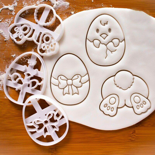 3pcs Easter Cookie Cutter Set Embossed Animal Chick Rabbit Egg Cookie Stamper Bakeware