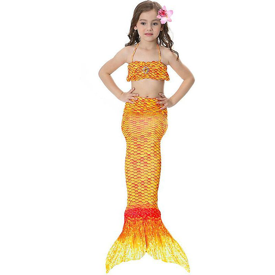 Thsinde - Kids Girls Mermaid Tail Bikini Set Swimwear Swimsuit Swimming Costume Orange 10-11 Years