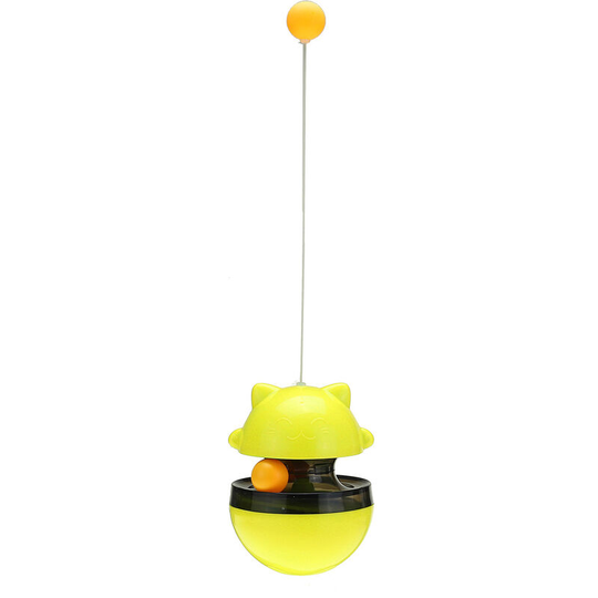 Cat Leaking Food Ball with Teasing Wand Pet Slow Food Yellow