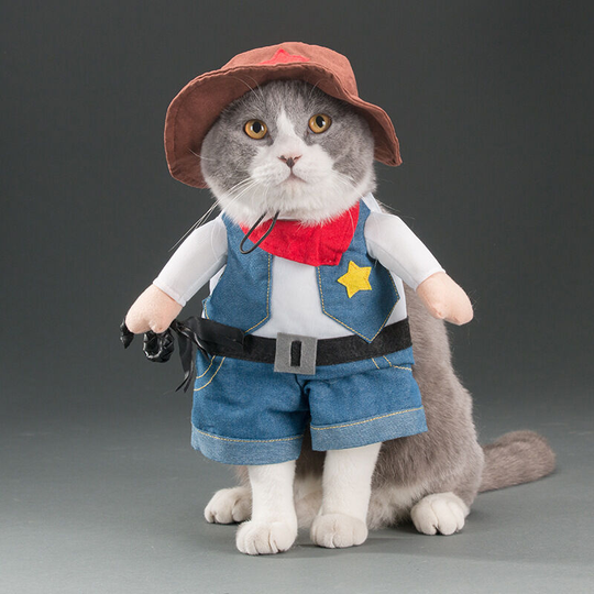 Cowboy dog costume with hat Dog clothes Halloween costumes for cat and small dog Spring and autumn Cute cat clothes Funny clothes Cats and dogs