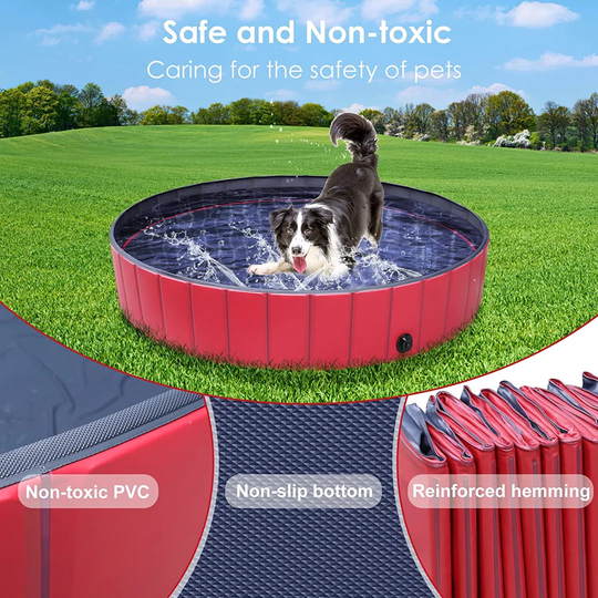 Dog Pet Paddling Pool, Portable Non-slip Pet Bathing Tub, Foldable Pet Dog Pool With Drain Valve, Dogs Pets Puppy Kids, 160 X 30cm, Red