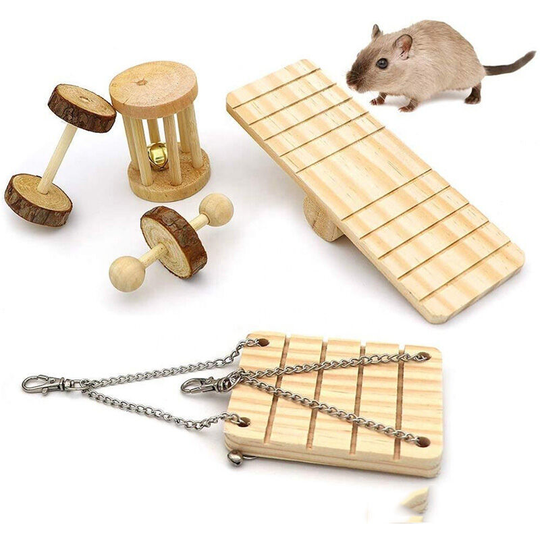 Set of 5 Natural Wood Chew Toys for Small Animals Hamster Guinea Pig Chinchilla Parrot Rabbit Gerbils Rats Mice Chewable Toys Molar Toys