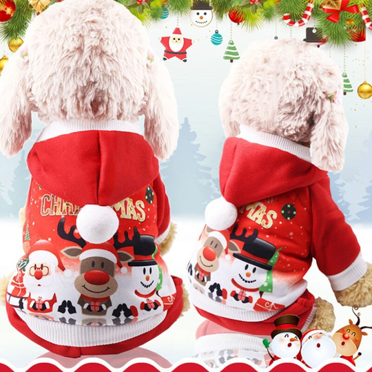 Kartokner - Dog cat hooded autumn and winter warm pet Christmas coat clothes with buttons outdoor jumpsuit small dogs(XS)