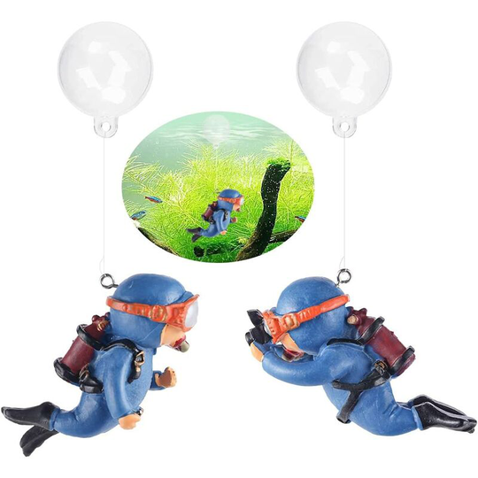 2 Pieces Floating Aquarium Decorations of Miniature Floating Diver Figurine Diver Fish Tank Decorations for Variety Aquariums (Blue)