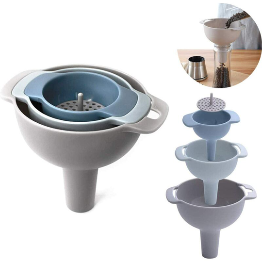 Bearsu - Kitchen Funnel, Stackable Plastic Funnel with Handle, Food 4 in 1 Multifunctional Funnels, Multifunctional 4 in 1 Strainer Funnel, Transfer