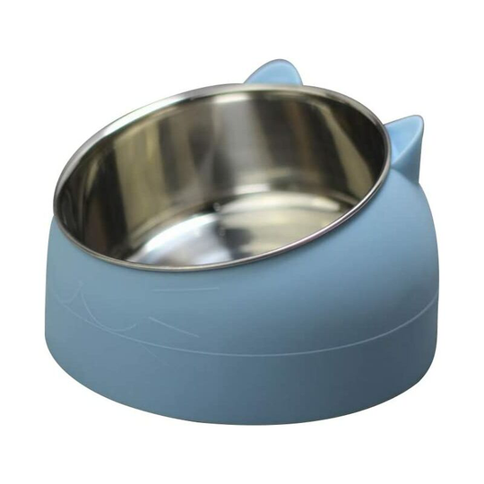 Non-slip stainless steel cat bowl with two layers of angled jaw - Capacity: 400 ml (monomer blue)