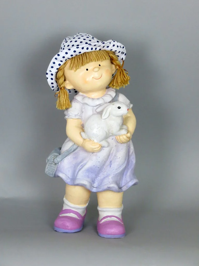 Girl Holding Rabbit Vela Figurine