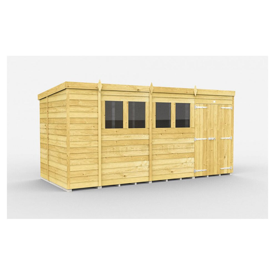 (7ft x 14ft Double Doors With Windows) Pent Shed 7ft x 14ft Fast & Free 2-5 Days Nationwide Delivery