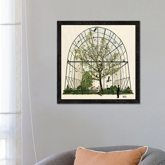 'The Aviary' by Norman Rockwell- Floater Frame Painting Print on Canvas