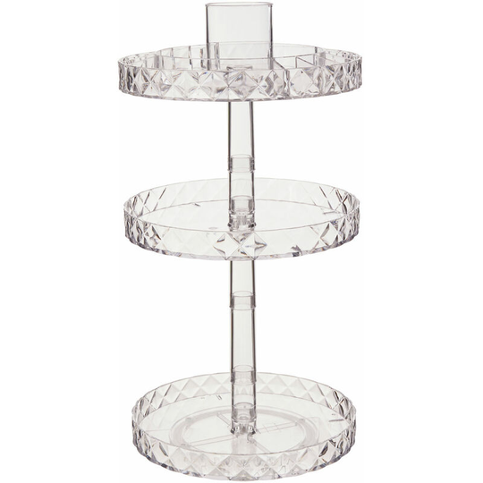Premier Housewares - Cosmetic Organiser With 3 Tier Round Compartments Clear Diamond Multipurpose Storage Statement Piece for Dresser / Bathroom With