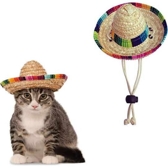Pet Straw Hat - Mexican Sombrero Hat - Birthday Party Decorations for Small Pets, Puppy, Cat