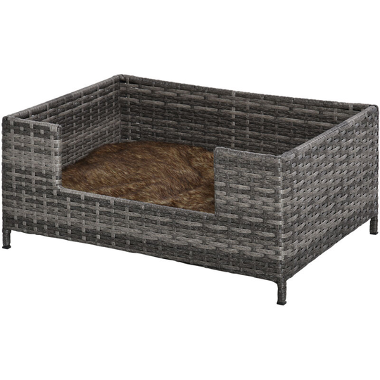 Rattan Dog Sofa w/ Removable Soft Cushion Indoor Outdoor Use - Grey - Grey - Pawhut