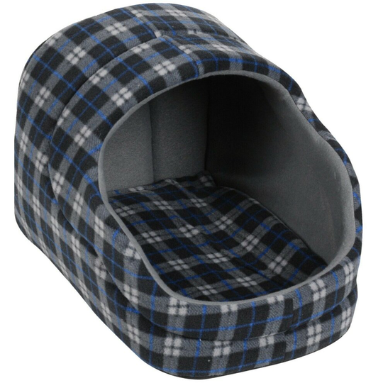 (Black) Dog Basket With Hood Tartan Design Black Blue Grey, Medium Small & Large