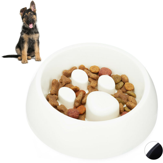 Relaxdays - Foraging Feeding Bowl for Slow Eating, Cats & Dogs, Bloat Stop Dish, Dishwasher-Safe, White