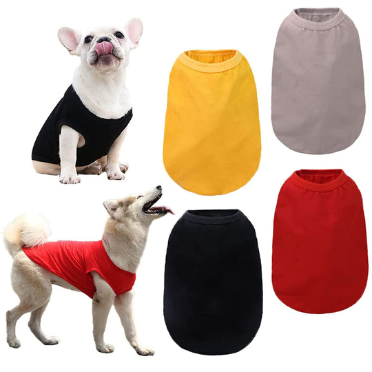 Pack of 4 Dog T-Shirts Solid Color Blank Pet Clothes Soft Breathable Cotton Shirts Vest Summer Dog Sweatshirt For Medium and Large Dogs Boys and