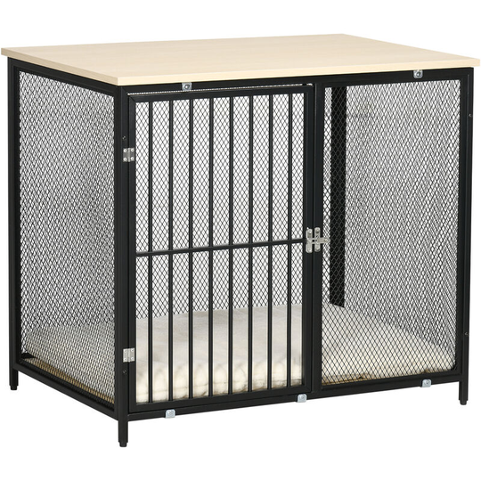 Dog Crate Furniture w/ Soft Cushion, for Indoor Use, Small, Medium Dogs - Oak - Pawhut